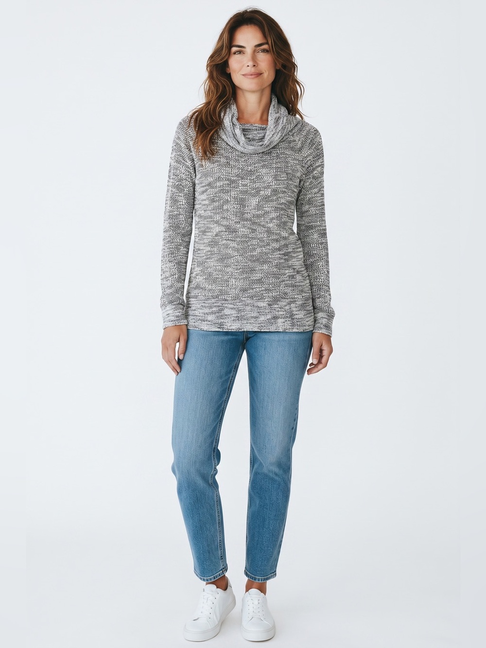 Lou & Grey Marled Cowl Neck Sweater // Gray // XS
